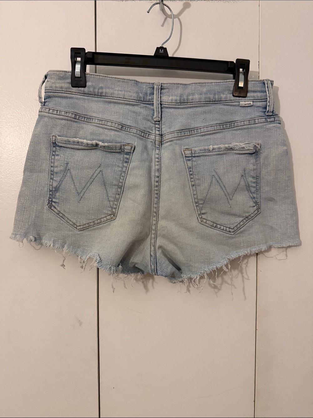 MOTHER Light Blue Frayed Denim Cutoff Shorts